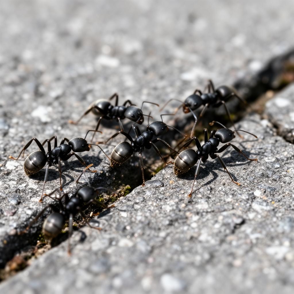 Close-up of black ants crawling on pavement