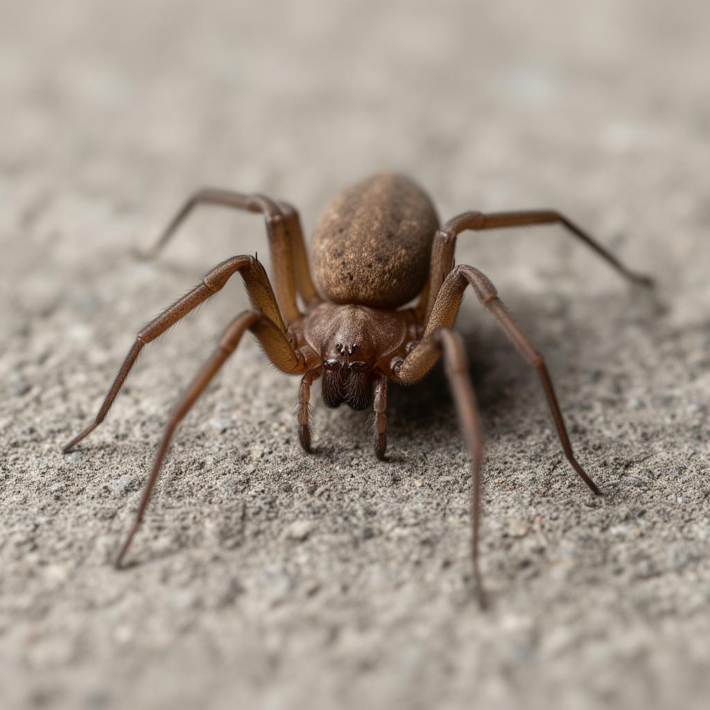 Close-up of a brown spider on a concrete surface