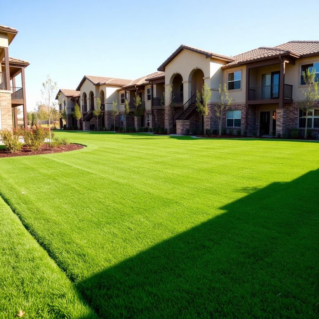 Freshly installed sod lawn at a Texas apartment community